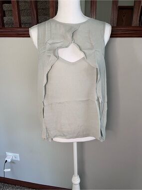 Free People Pale Green Ruffle Cutout Sleeveless Top F929T043 Womens Large NWT